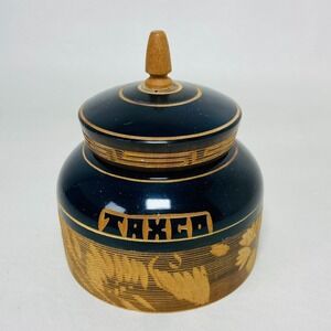VTG Taxco Mexico‎ Handmade Turned Black Floral Wood Lacquer Trinket Jewelry Box